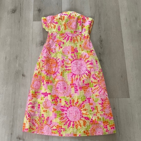 RARE‎ Lilly Pulitzer Mosaic Sun Salute Face Print tie back Cotton Dress Size 2 - Picture 3 of 12